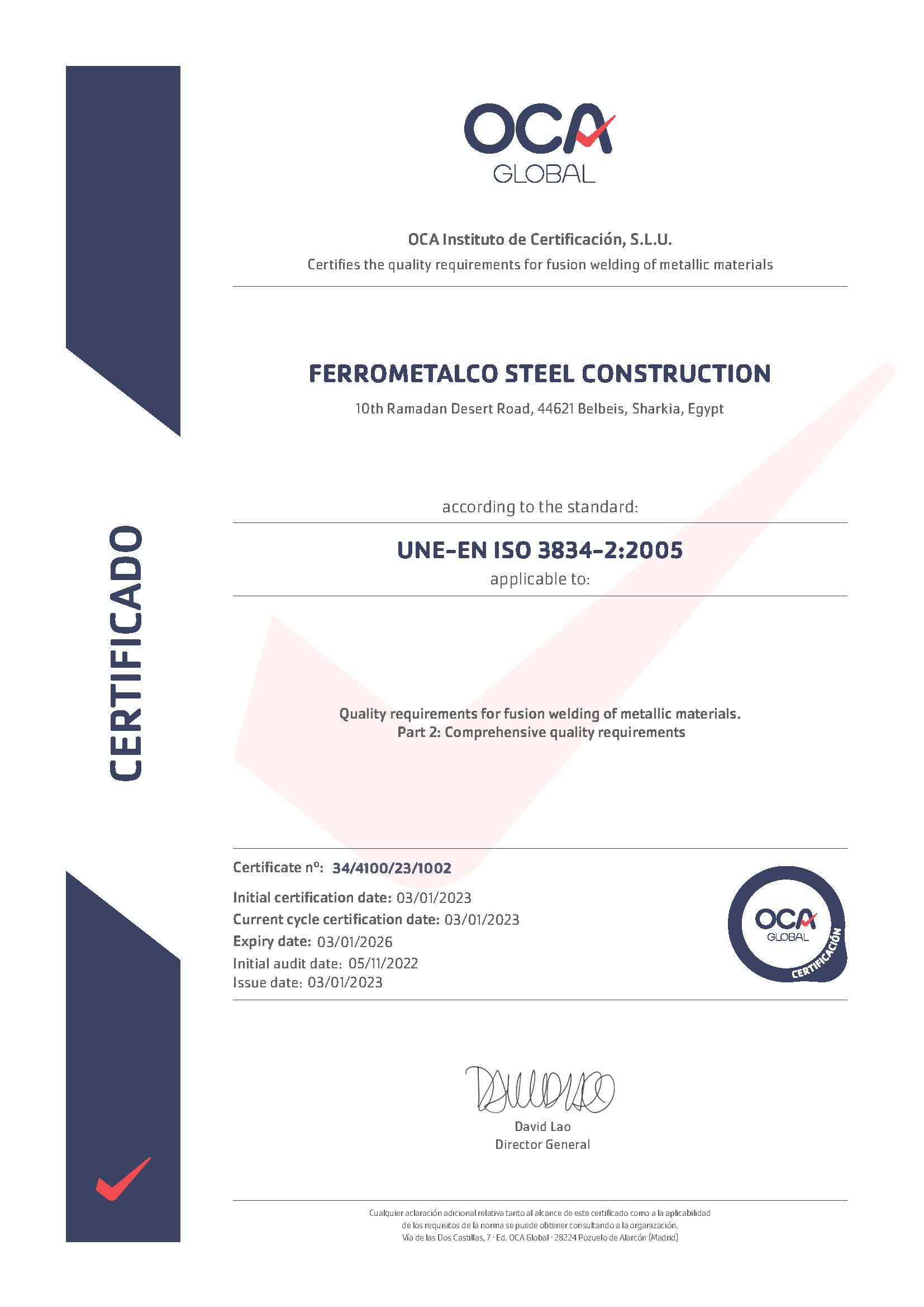 UNE-EN ISO 3834-2:2005 Quality Requirements for Fusion Welding